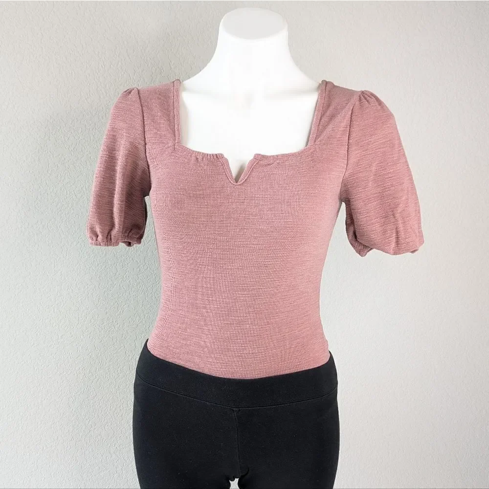 Altar'd State Pink Puff Sleeve Bodysuit